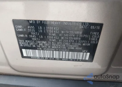 2015 Subaru Outback 2.5I Limited z USA, uszkodzony, nr VIN 4S4BSBNC1F3336857